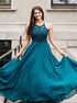 Royal A Line Halter Teal Chiffon Prom Dress With Lace Beadings LBQ2548